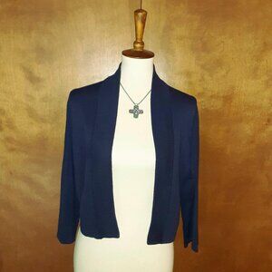 Navy Blue 3/4 Sleeved, Cropped Cardigan (buttonless)